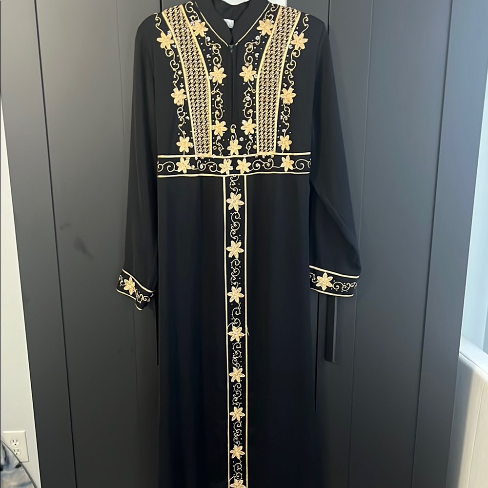 Elegant Black and Gold Embroidered abaya